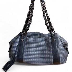 Y2K Be & D Garbo Leather Grid Quilted Satchel Duffle Bag w/ Chain Straps